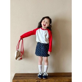 Quần Áo Trẻ Em Dễ Thương Thu Đông Quần Áo Đáy Áo Thun Cotton Mới Bé Gái Dài Tay Thời Trang Raglan Tay Áo