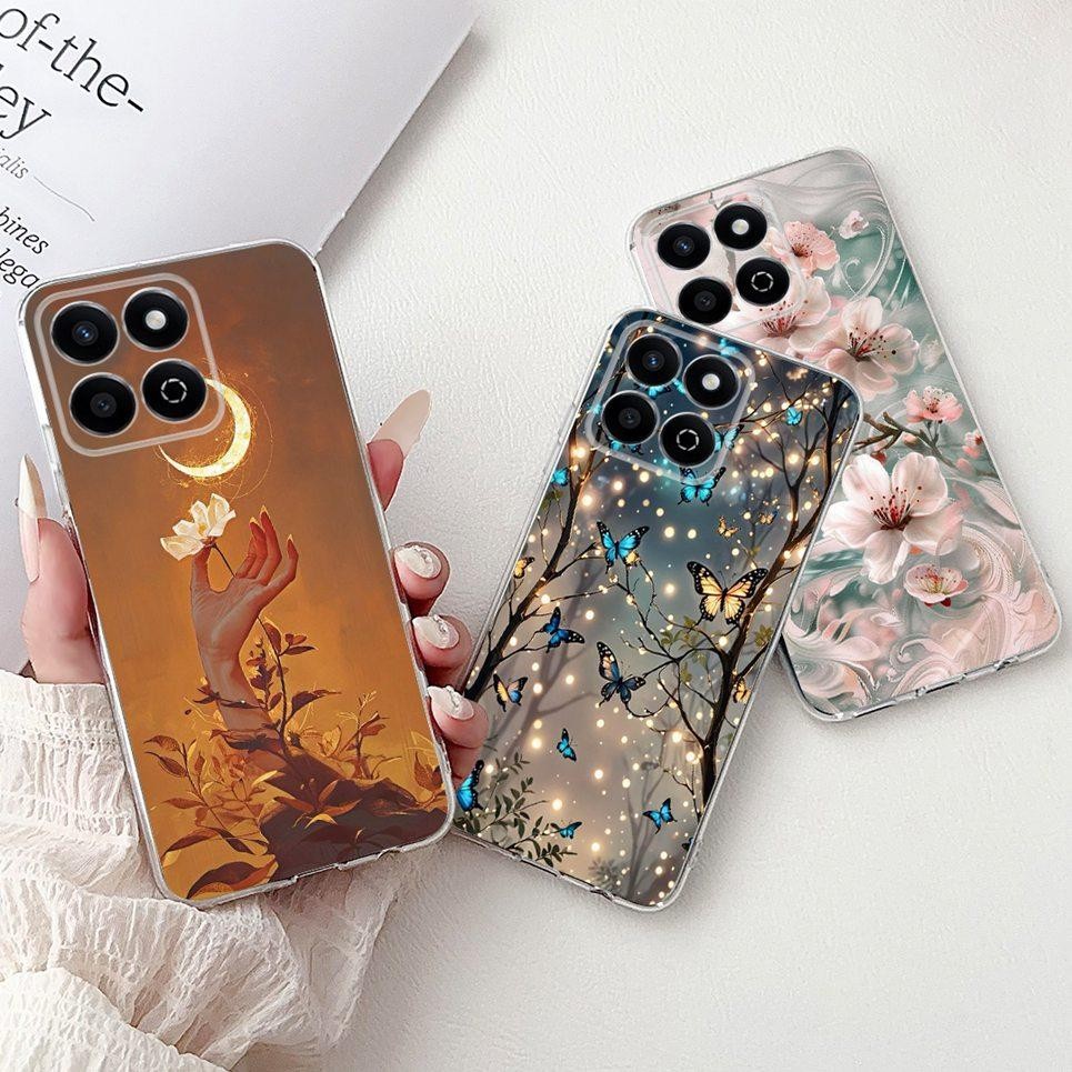 Hoa Bướm Sang Trọng Vỏ Cho Honor X7C Honor 200 Smart Case Cho Honor Play 60 Plus Mềm Trong Suốt Ốp điện thoại Nơ Trái Tim Tình Yêu