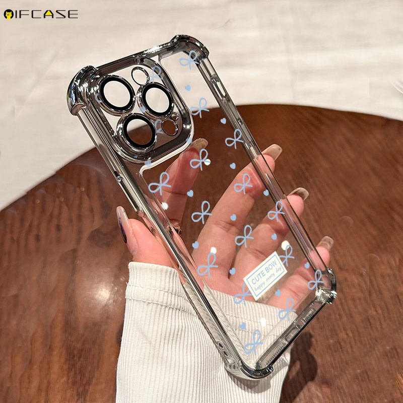 Dành cho iQOO 15 Neo 11 10 Pro Plus Z10 Turbo Pro iQOO15 iQOOeo11 Vỏ Điện Thoại Phong Cách Hàn Quốc Màu Xanh Nơ Nơ Nơ Dây Buộc Nhãn Dễ Thương Chống Sốc Trong Suốt Vỏ Mềm