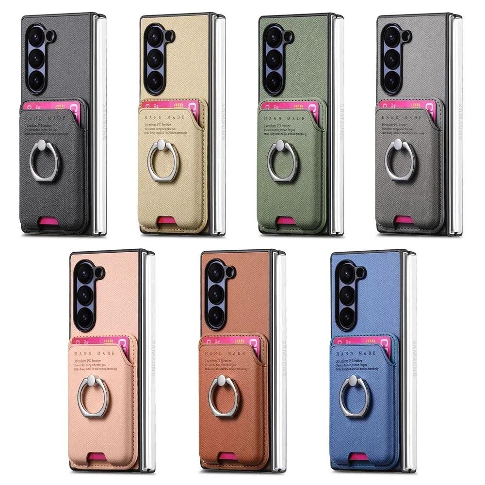 Ví da có thể tháo rời có hộp đựng thẻ cho Samsung Galaxy Z Fold 6 5 4 3 Fold6 Fold5 Fold4 Vỏ giá đỡ vòng