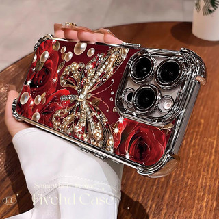 Ins Hàn Quốc Hoa Hồng Pha Lê Bướm Mạ Sang Trọng Cho IPhone 16 11 12 13 14 15 16E Pro Xs Max X Xr 7 8 Plus SE Vỏ Điện Thoại TPU Mềm Chống Rơi Vỏ Chống Sốc