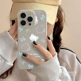 ibumpers Ốp Điện Thoại iPhone Dễ Thương Quý Ông Nơ Xanh Họa Tiết Gấu Ốp Lưng Trong Suốt Nhám Mờ Chống Bẩn Chống Sốc Cho IPhone 16 15 14 12 13 11 Pro Max IP 7 8 Plus X XS XR