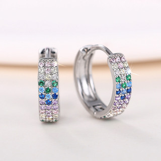 S925 Bạc Nhiều Màu Sắc Zircon Nhẫn và Bông Tai Đơn Giản Trang Sức Thời Trang Quà Tặng Nữ