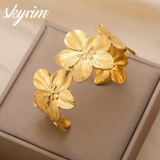 Vòng tay mở hoa bằng thép không gỉ SKYRIM Gold 35mm - Quà tặng điều chỉnh được không gây dị ứng cho phụ nữ, chống mài mòn