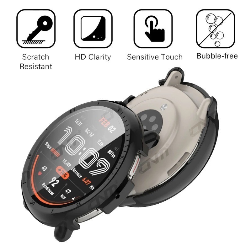 Amazfit Active2 2 trong 1 Kính cường lực PC cứng toàn diện Vỏ đồng hồ thông minh cho Amazfit Active 2 Chống vân tay Vỏ đồng hồ Khung bảo vệ màn hình