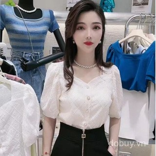 Trang phục lấy cảm hứng từ châu Á cho phụ nữ, áo blouse Barong hiện đại, áo Filipiniana, áo blouse cổ vuông đơn giản có ren