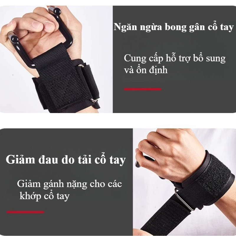Găng tay tập xà đơn có móc,Quấn cổ tay có móc thép trợ lực nâng đẩy tạ,gym Bảo Vệ Cổ Tay