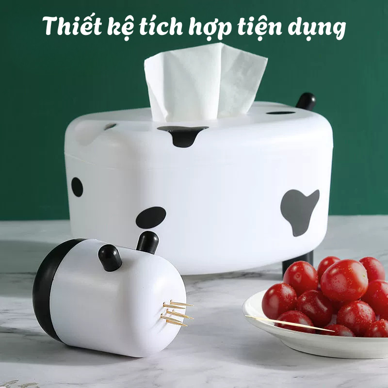 Hộp Giấy Ăn Bò Sữa Ngộ Nghĩnh DINOHOME Đa Năng, Hộp Đựng Tăm Đồ Dùng Trang Trí Bàn Ăn