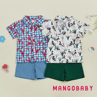 MG-Toddler Bé Trai Trang Phục Mùa Hè Vịt / Tôm Hùm In Áo Sơ Mi Tay Ngắn Nút Xuống Có Quần Short Chắc Chắn Bộ 2 Chiếc