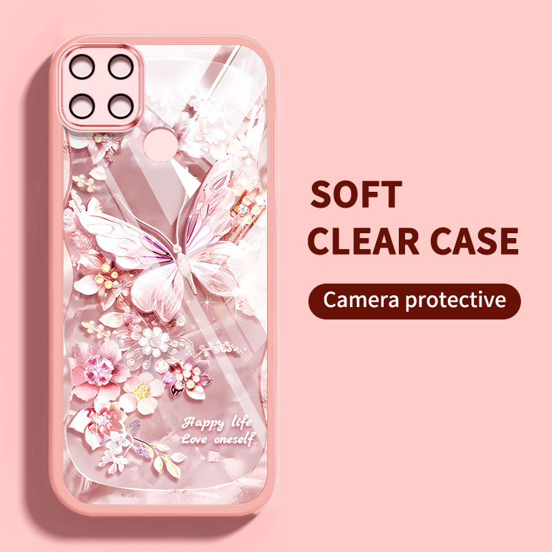 Vỏ YBD Cho Realme C12 C15 C25 C25S Realme Narzo 20 30A Tranh Sơn Dầu Động Vật Và Ngọc Trai Bướm Vỏ Điện Thoại