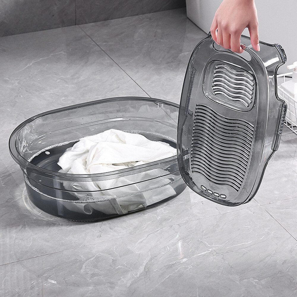 Chậu giặt đồ trong suốt kèm tấm chà quần áo thông minh chất liệu nhựa PET chịu lực tốt siêu bền