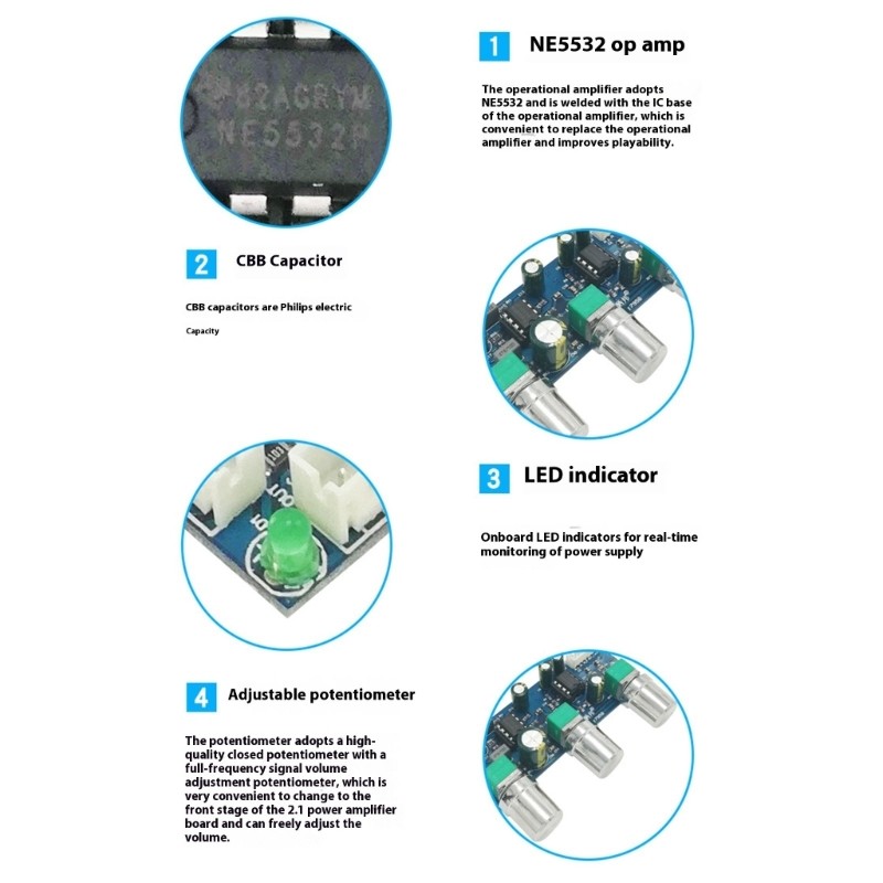 Bảng điều khiển Preamp loa siêu trầm exhila NE5532 với điều chỉnh âm trầm thụ động và Treble