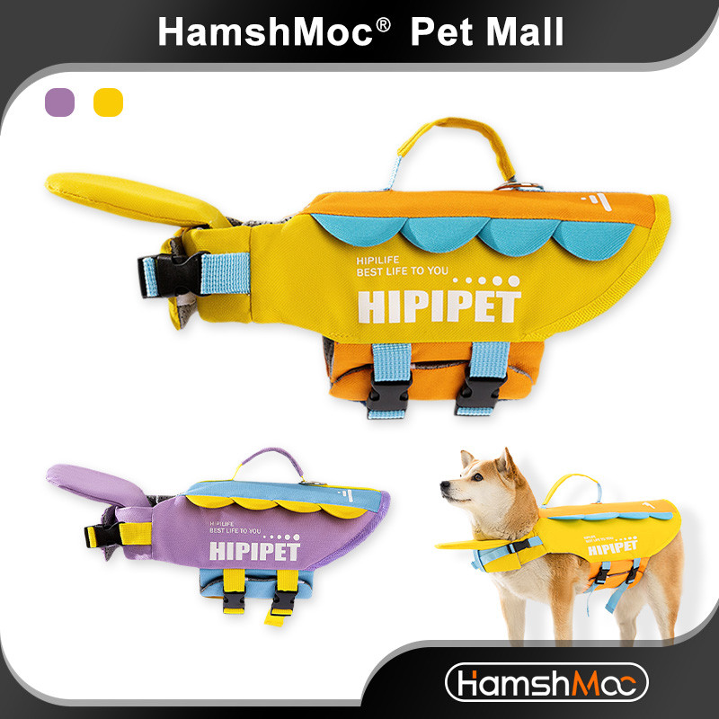 HamshMoc Áo phao cho chó Áo phao cổ nổi cao Tay cầm cứu hộ buộc kép Dây xích nhẹ Vòng chữ O