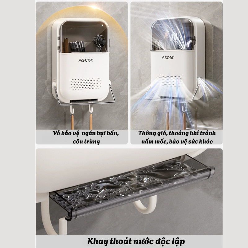 [BẢN NÂNG CẤP] Hộp Đựng Đũa Treo Tường Mới 2025, Ống Đựng Đũa Gia Đình Cao Cấp, Giỏ Đựng Đồ Bếp Đa Năng Dinohome