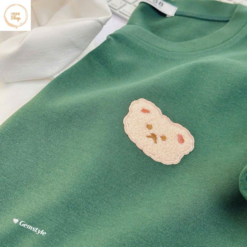 Áo phông form rộng tay lỡ chất vải cotton , áo cổ tròn nam nữ- GẤU DÂU IN NGỰC