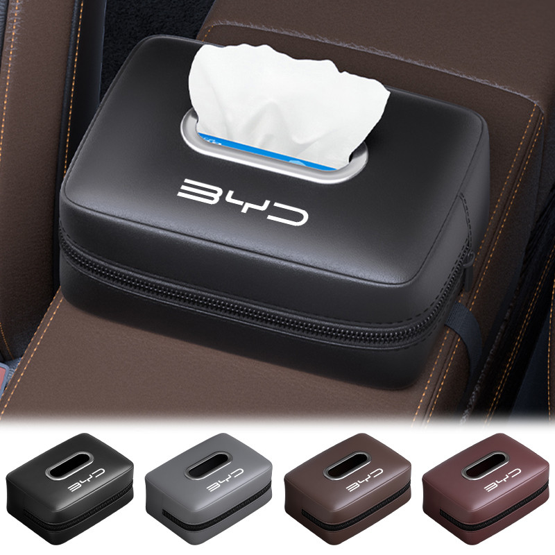 1 Chiếc Đa Năng Logo Ô Tô Hộp Đựng Khăn Giấy Da Napa Túi Bảo Quản Ô Tô Cho BYD Atto 3 Yuan Plus F3 E6 F0 G3 I3 Ea1 Song Max Tang