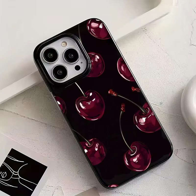 Ốp Lưng Cho iPhone 16 11 12 13 14 15 Pro Max Cho iPhone 16e XR X XS Max 7 8 Plus SE2020 2022 Màu Đen Hoa Văn Anh Đào Mềm TPU Chống Sốc