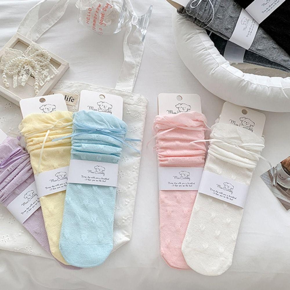 LACYES Trẻ Em Giữa Ống Hàng Dệt Kim, Công Chúa Ngọt Ngào Gothic Ren, Thoáng Khí Mỏng Nơ Cotton Balletcore Tất Trẻ Em