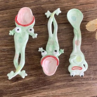 Thìa ếch thìa súp thìa tráng miệng thủ công kiểu dáng tương tự sáng tạo hài hước ngớ ngẩn quà tặng cà phê bằng gốm khuấy T91T