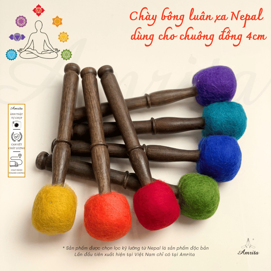[Amrita] Chày bông luân xa Nepal đánh chuông đồng - CXNP20 - Chày gõ chuông - Chùy Gõ chuông - Chuông mõ tụng kinh