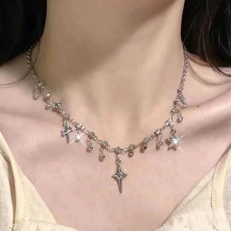[GuuDuu] Vòng cổ tua rua kim cương chéo - phong cách Y2K, Nhẹ nhàng sang trọng - Vòng cổ xương đòn kim cương sáng - Phụ kiện trang sức - Quà tặng ngày lễ tình nhân - để mặc tiệc cưới