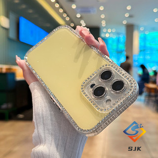 Ốp Lưng Thạch Màu Trơn Mới Kèm Đính Kim Cương Giả Cho iPhone 13 14 15 16 Pro Max Chống Sốc Chính Xác Cắt Thời Trang Nữ Thần Desi