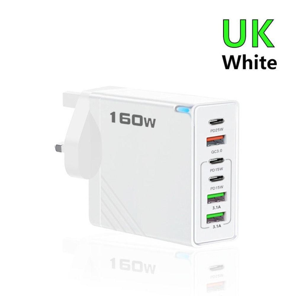 Ổ cắm sạc HOBBYIN 160W, có đèn LED EU / US / UK Bộ sạc điện thoại, USB A + C 6 cổng PD QC3.0 Bộ sạc đa cổng cho / /