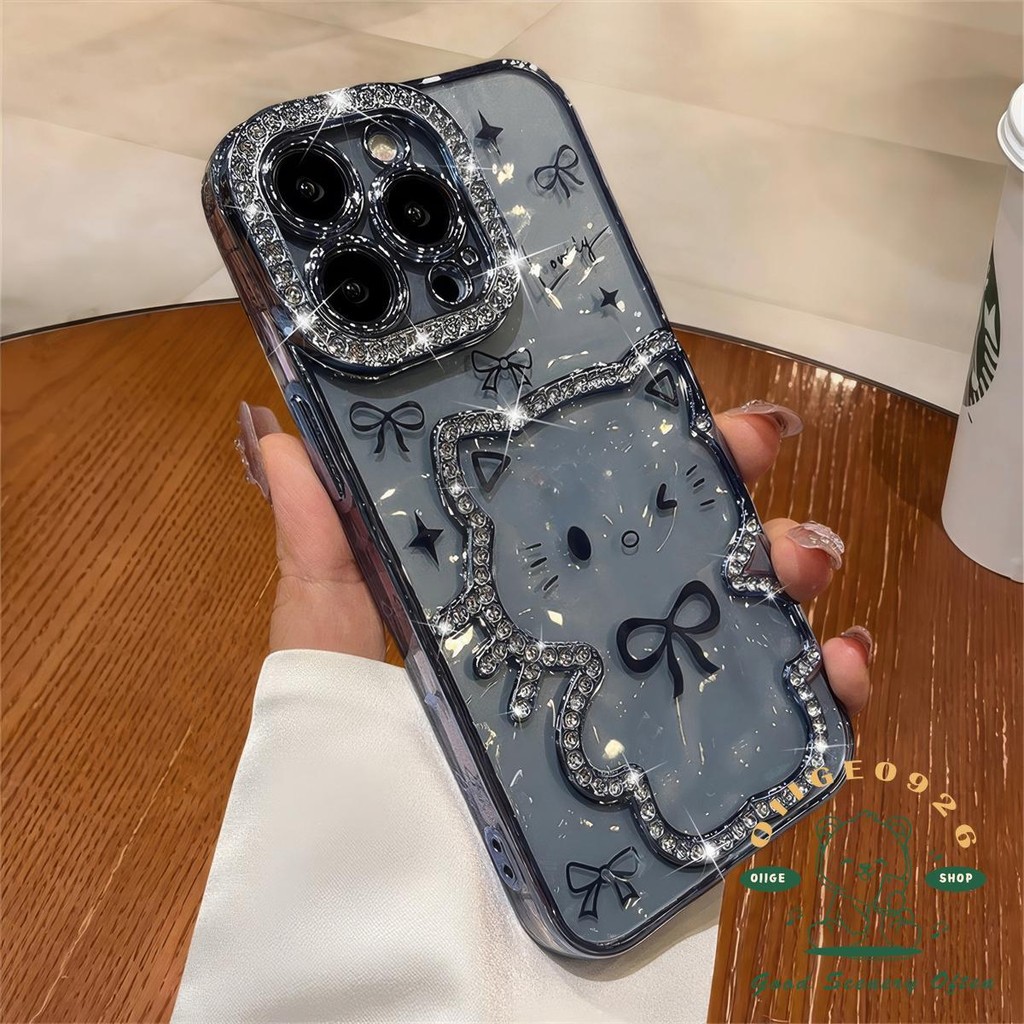 Ốp điện thoại hình mèo con mạ kim cương iphone16 Pro Max 15 14 13 12 11 vỏ cho vỏ iPhone vỏ mềm TPU chống sốc
