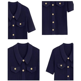 Cao Cấp Tính Khí Kích Thước Lớn Cổ Áo Polo Đơn Tay Ngắn Dệt Kim Cardigan Mùa Hè Mới Hàng Đầu