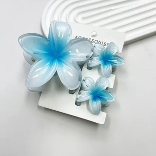 SMILE 3 Cái / bộ Vuốt Tóc, Kẹp Tóc Hoa Hawaii Gradient Acrylic, Kẹp Đuôi Ngựa Hoa Plumeria Nhiều Màu Sắc Đi Biển