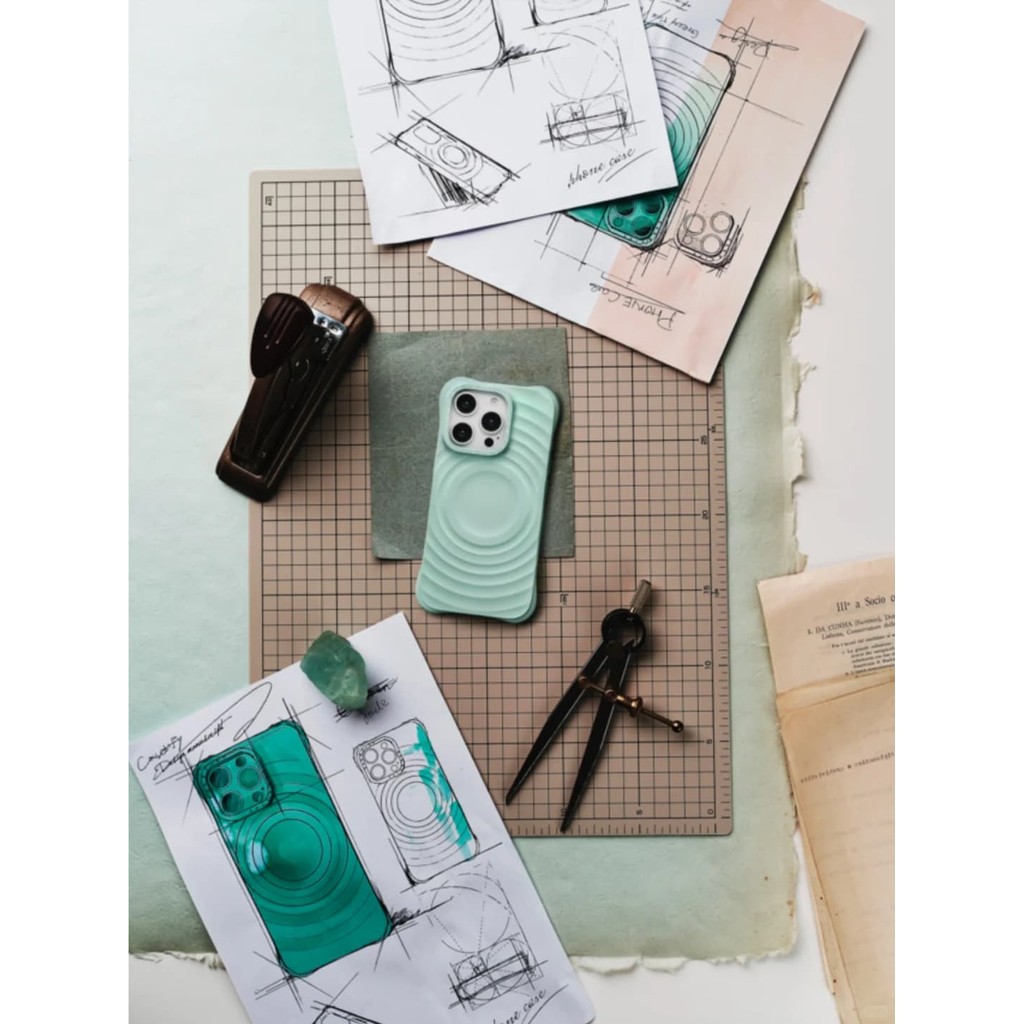 Ốp lưng Ripple - White & Primrose Pink & Jade Essentials của CASECASETM Ốp Hút Từ Tính Cho iPhone 16 / 15 / 14 Pro Max Cao Cấp Cảm Ứng Mềm Chống Trơn Trượt Silicon Bảo Vệ Thả Kết Cấu