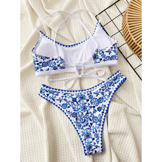 Đồ bơi nữ Bể hoa màu xanh Đồ bơi Bikini hai mảnh