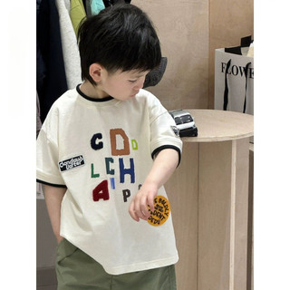 Áo thun ngắn tay cotton mùa hè cho bé trai, in chữ hoạt hình dễ thương, áo thường ngày cho trẻ em
