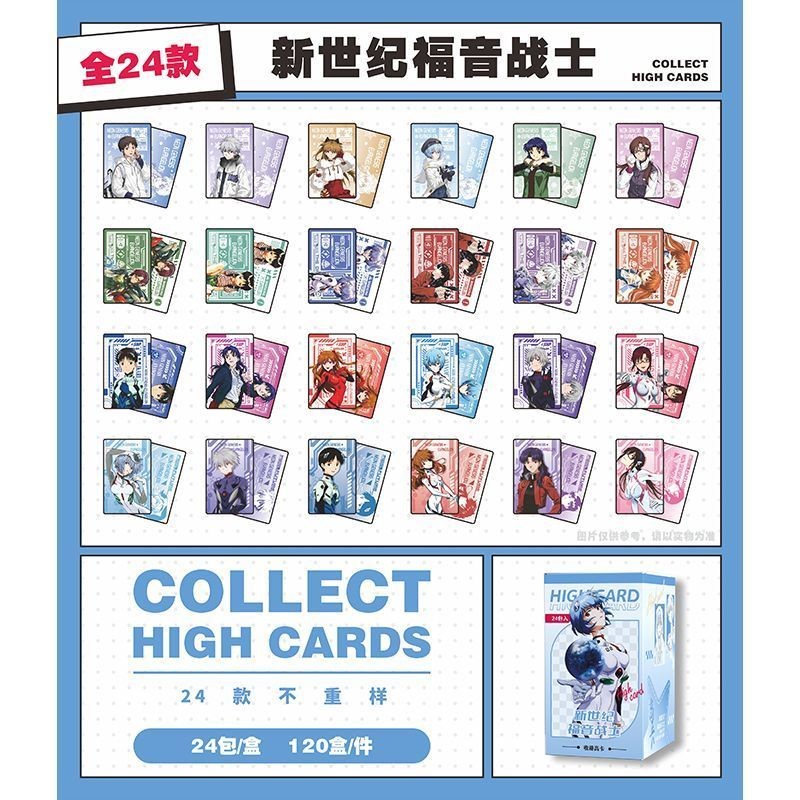 Thẻ hộp mù Neon Genesis Evangelion EVA 24 gói mỗi hộp, Thẻ Anime sưu tập hai mặt (8,5 × 5,4 cm)