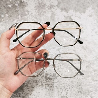 Kính đa giác thời trang nữ phiên bản Hàn Quốc - Kính phẳng trendy dành cho sinh viên với khung đen và khả năng lắp lens cận