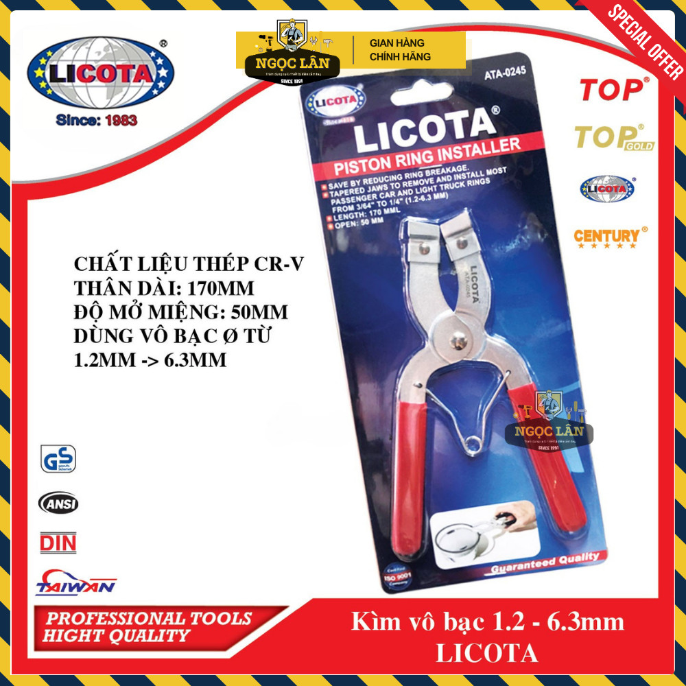 [Chính hãng Licota] Kìm vô bạc piston Licota 1.2-6.3mm (mã ATA-0245)