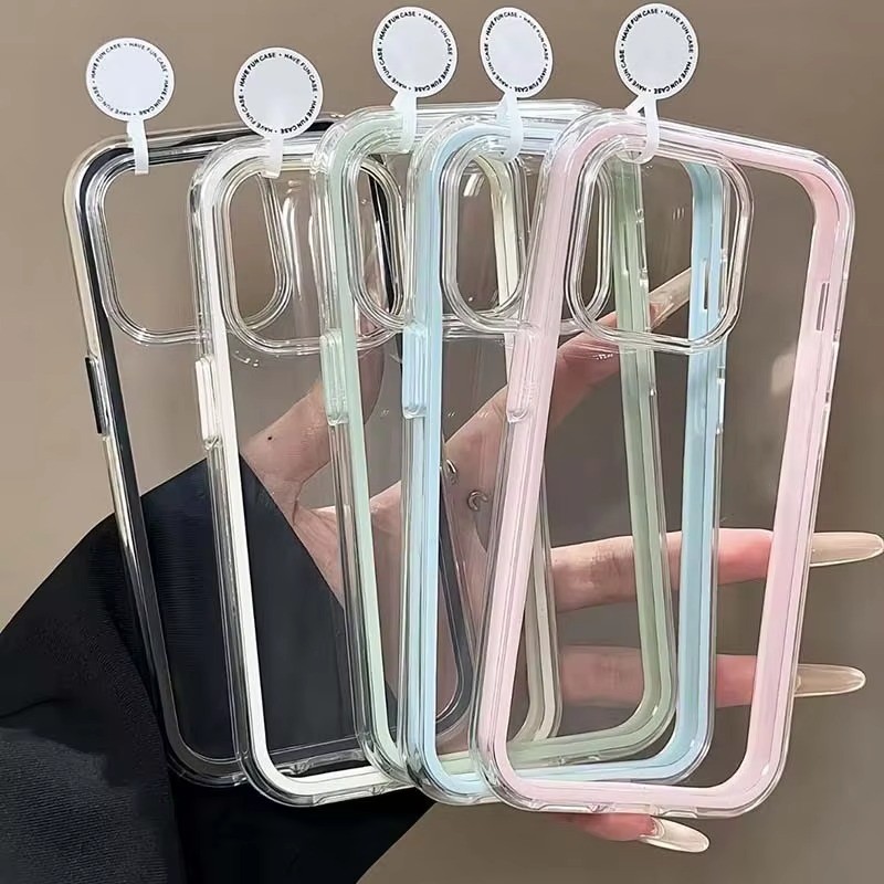 Sang Trọng Màu Kẹo Khung Trong Suốt Ốp lưng Cho iPhone 16 15 17 14 13 12 Pro Max 11 16PLUS 16PRO Acrylic Chống Sốc
