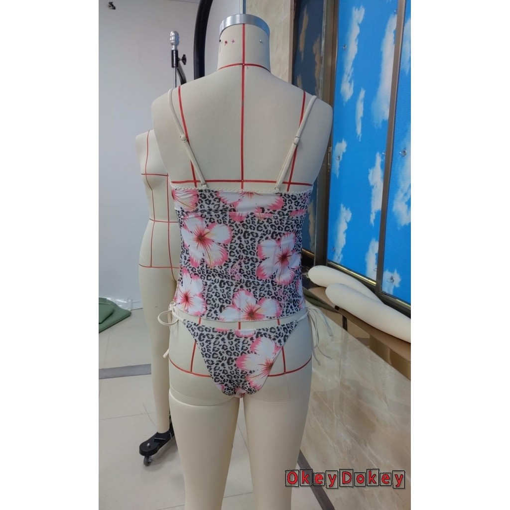 OKDK-Bộ 2 phụ nữ camisole da báo không tay kèm quần đùi trang phục đi biển mùa hè