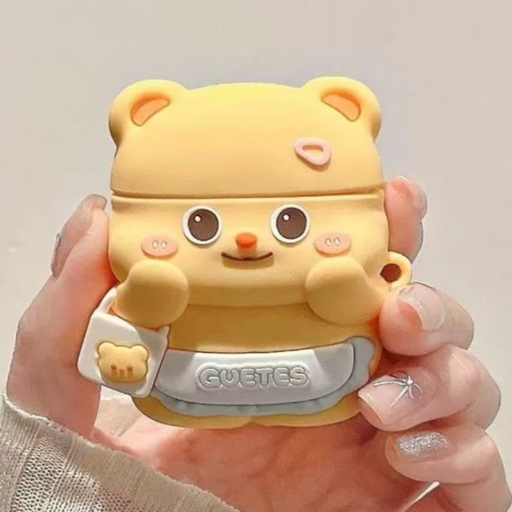 Ốp điện thoại silicon hình gấu bơ dễ thương cho AirPods 4 / 3 / 2 / 1/Pro / Pro2