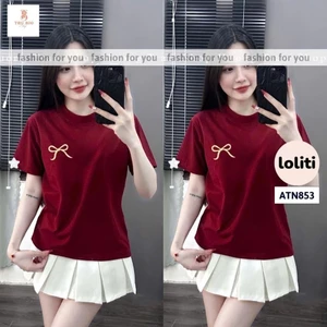 Áo phông form rộng tay lỡ chất vải cotton- nơ an pha in ngực-shopthubio98