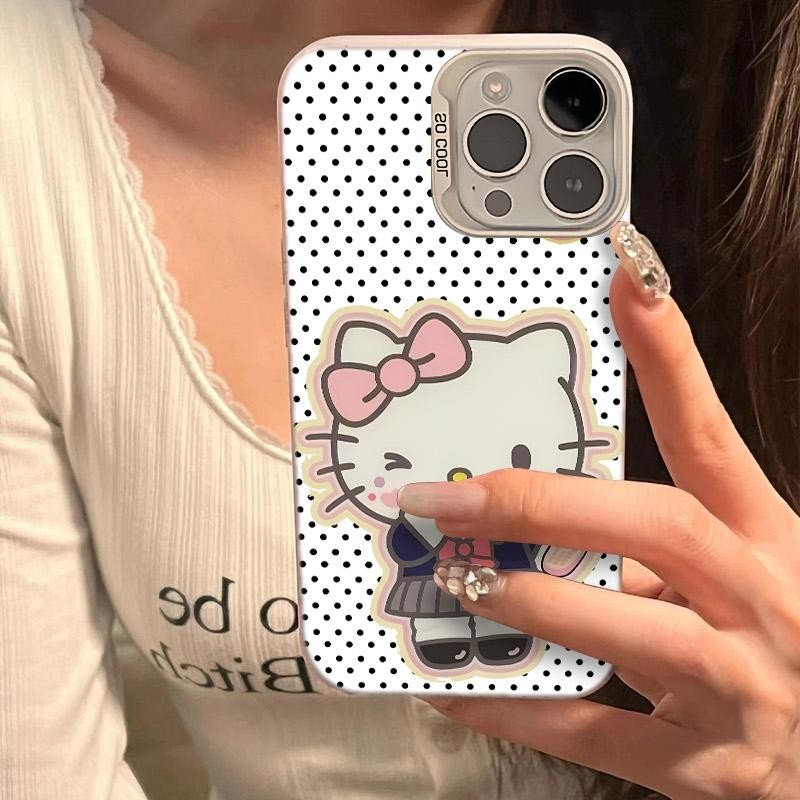 Ốp lưng iPhone hình Hello Kitty đồng phục học sinh công nghệ IMD chống trầy | Tương thích iPhone 16/15/14/13/12/11 Pro M
