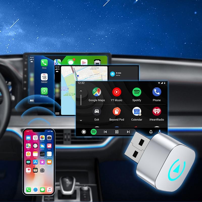 Bộ chuyển đổi Carplay không dây TMOY có đèn báo động cho Android Auto 2in1 có dây sang hộp AI không dây Kết nối USB cho xe tải TCM