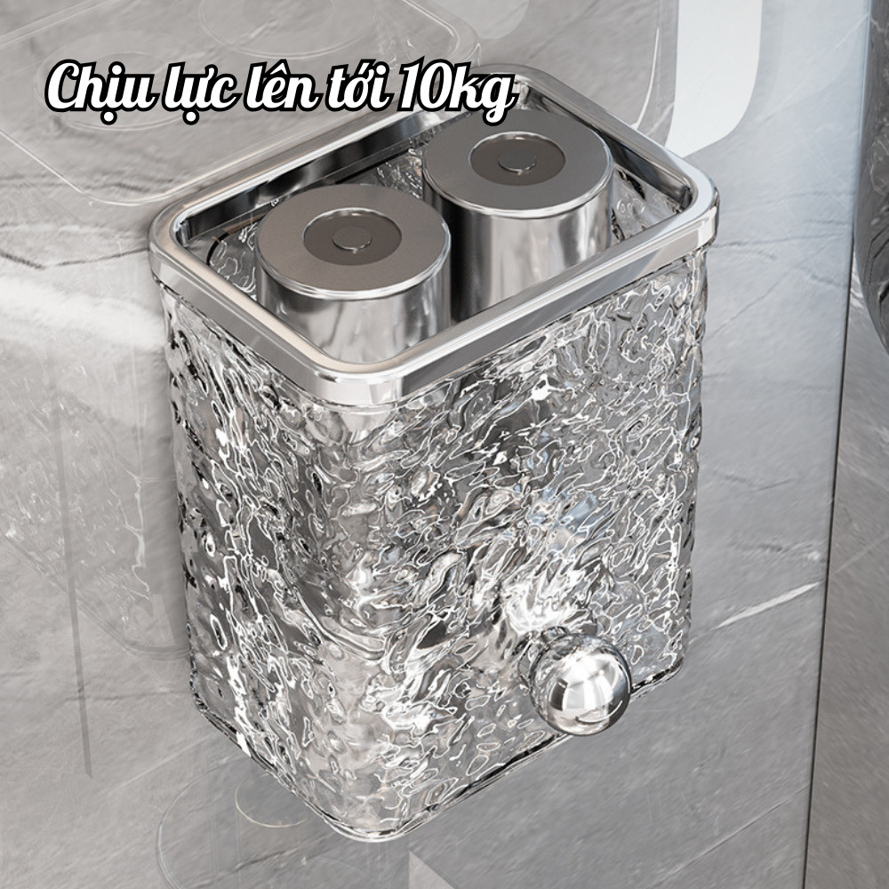 Hộp đựng bông tẩy trang trong suốt, Hộp đựng đồ nhà tắm kèm miếng dán treo tường đa năng tiện lợi