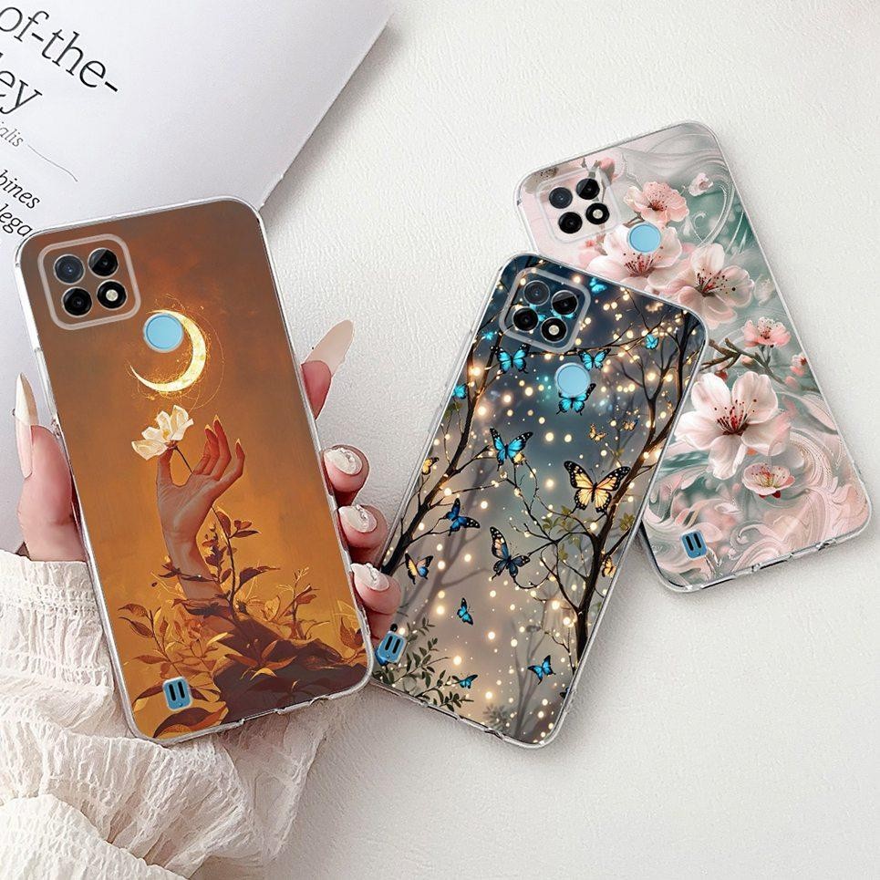 Ốp điện thoại Bướm Hoa Sang Trọng Cho Realme C21y C25y RMX3261 RMX3265 Realme C25 C25s Ốp điện thoại Mềm Nơ Trái Tim Tình Yêu