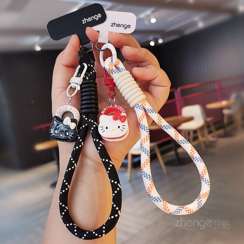 Điện Thoại Di Động Dây Buộc Nữ Cổ Tay Ngắn Hoạt Hình Dễ Thương Mèo Mèo Túi Nhỏ Mặt Dây Chuyền Tay Dây Bện Mạnh Bền Ngoài Trời