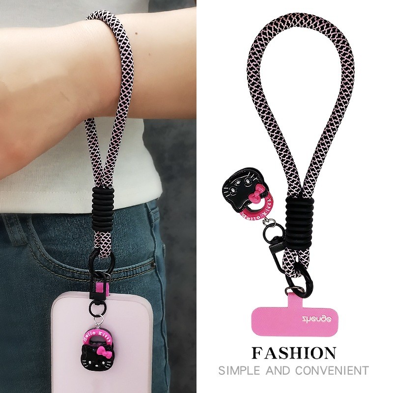 Điện Thoại Di Động Dây Buộc Nữ Cổ Tay Ngắn Hoạt Hình Dễ Thương Mèo Mèo Túi Nhỏ Mặt Dây Chuyền Tay Dây Bện Mạnh Bền Ngoài Trời