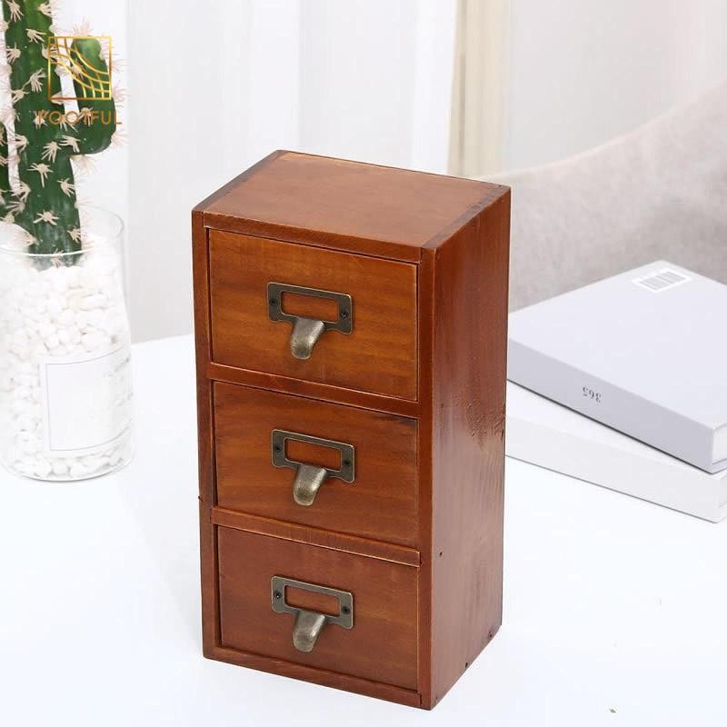 Mini Để Bàn Ngăn Kéo Thiết Kế Cổ Điển Hộp Đựng Bàn Mộc Mạc Sắp Xếp Tủ Gỗ Cho Tạp Hóa Đồ Vệ Sinh Văn Phòng Vanity Thủ Công