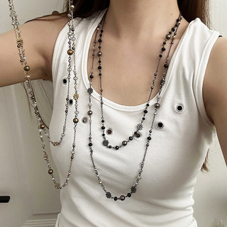 Dây chuyền áo len hợp kim lấy cảm hứng từ Y2K - Vòng cổ đính cườm hoa Boho - Vòng cổ xếp lớp thời trang nữ