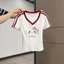 Mỹ Retro Spice Girls Hai Sọc Tích Cực Vai Áo Thun Nữ Mùa Hè 2025 Hoạt Hình Mới Áo Ngắn [BL]