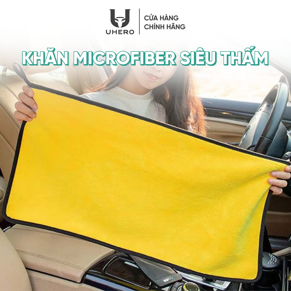 Khăn lau xe chuyên dụng UHERO chất Liệu MICROFIBER siêu thấm hút mềm mại, sạch sẽ an toàn bề mặt xe